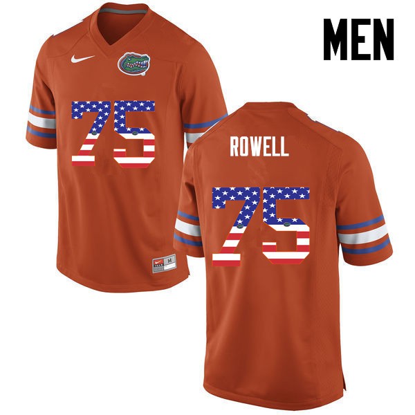 Florida Gators Men #75 Tanner Rowell College Football Jersey USA Flag Fashion Orange